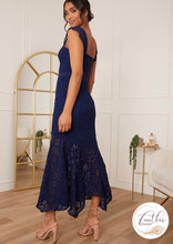 Load image into Gallery viewer, Navy Sweetheart Lace Midi Dress