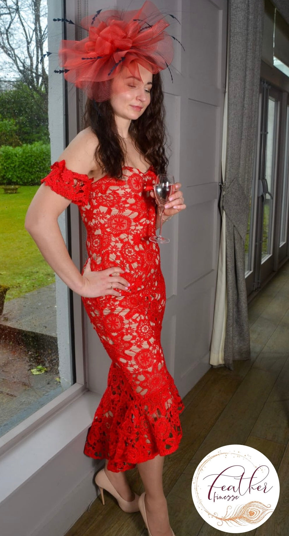 Red Crochet Midi Lace Dress Medium Red Crochet Midi Lace Dress Medium