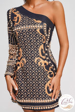 Load image into Gallery viewer, One Shoulder Pearl Mini Dress