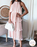 Halter Pleated Layered Dress