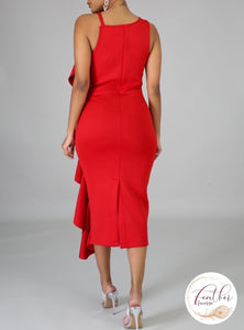 Red Plunge Ruffle Dress
