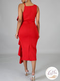 Red Plunge Ruffle Dress