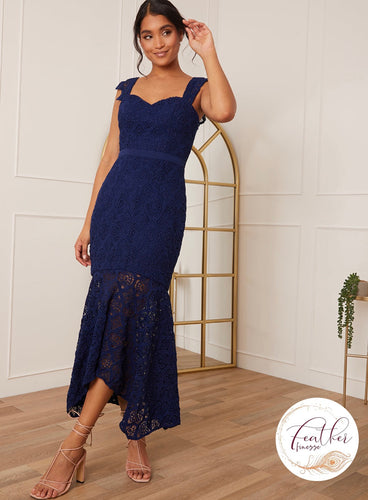 Navy Sweetheart Lace Midi Dress