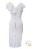 White Fitted Dress with Ruffle Detail