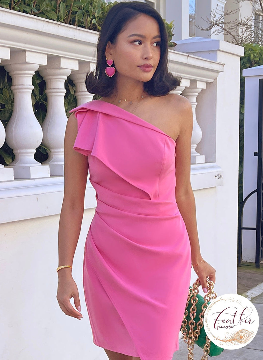 Pretty Pink One Shoulder Wrap Detail Mini Dress