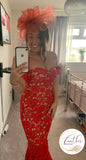 Red Crochet Midi Lace Dress
