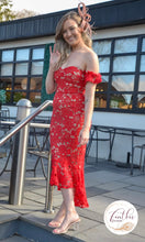 Load image into Gallery viewer, Red Crochet Midi Lace Dress