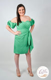 Jade Green Puff Drop Sleeve  Mini Dress