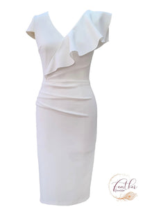 White Fitted Dress with Ruffle Detail